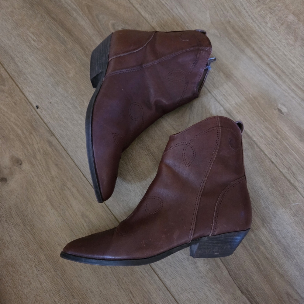 80s Maine Woods Brown Leather Embroidered Ankle Boots - Picture 4 of 7